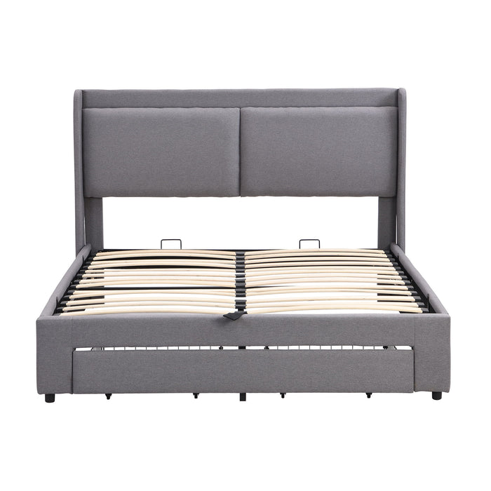 Queen Size Storage Upholstered Hydraulic Platform Bed With 2 Drawers, Gray