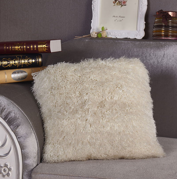 Decorative Shaggy Pillow With Lurex (18 In X 18 In) - White