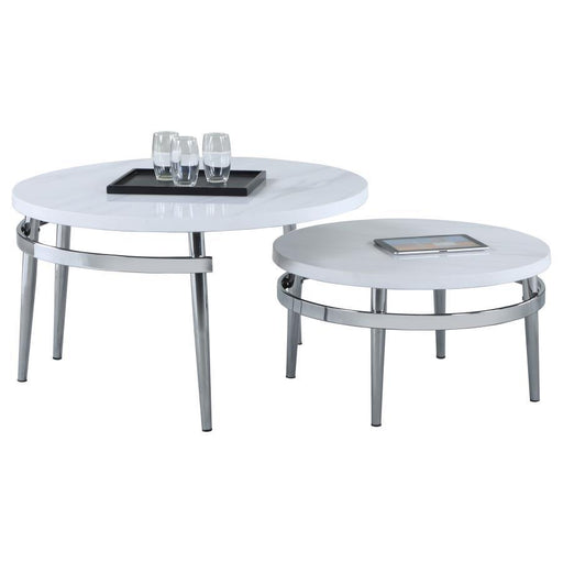 Avilla - Round Nesting Coffee Table - White And Chrome Unique Piece Furniture