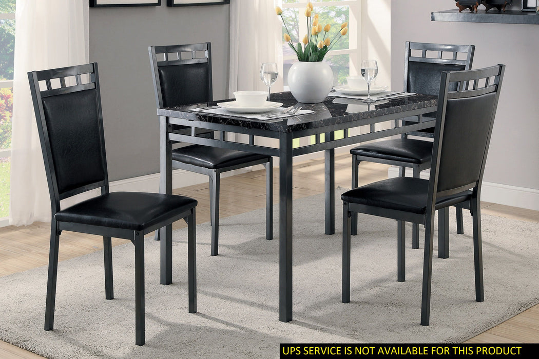Black Finish 5 Pieces Dinette Set Faux Marble Top Table And 4 Side Chairs Faux Leather Upholstered Metal Frame Casual Dining Room Furniture
