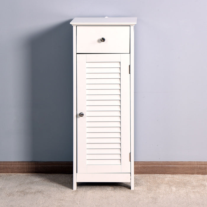 Bathroom Floor Cabinet Storage Organizer Set With Drawer And Single Shutter Door Wooden - White
