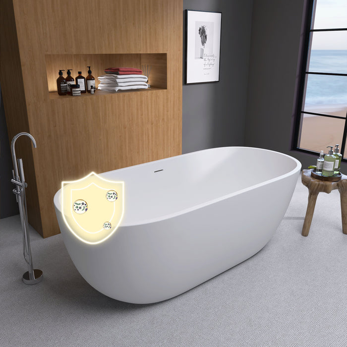 55" Acrylic Free Standing Tub - Classic Oval Shape Soaking Tub, Adjustable Freestanding Bathtub With Integrated Slotted Overflow And Chrome Pop-Up Drain Anti - Clogging Matte White