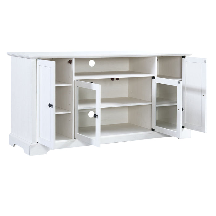 U Can TV Stand For TV Up To 65In With 2 Tempered Glass Doors Adjustable Panels Open Style Cabinet, Sideboard For Living Room, White