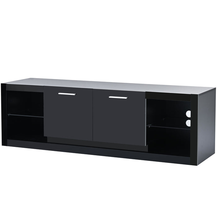 On-Trend Modern TV Stand With 2 Tempered Glass Shelves, High Gloss Entertainment Center For Tvs Up To 70'', Elegant TV Cabinet With Led Color Changing Lights For Living Room, Black