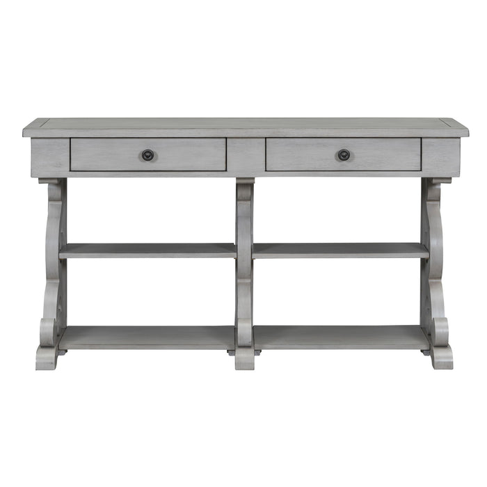 Trexm Retro Console Table/Sideboard With Ample Storage, Open Shelves And Drawers For Entrance, Dinning Room, Living Room (Antique Gray)
