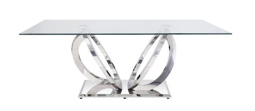 Finley - Dining Table - Clear Glass & Mirrored Silver Finish Unique Piece Furniture