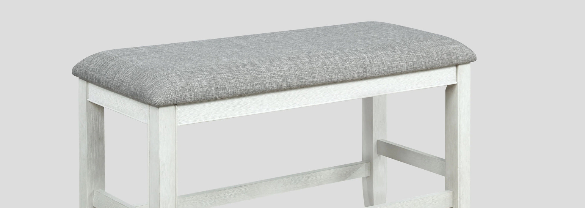 Farmhouse Style 1 Piece White Counter Height Bench Footrest Chalk Gray Upholstered Seat Wooden Furniture