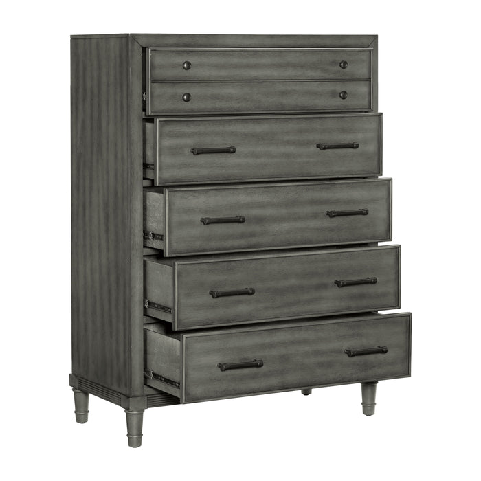 Modern Transitional Style Bedroom Furniture 1 Piece Chest Of 5 Drawers Gray Finish