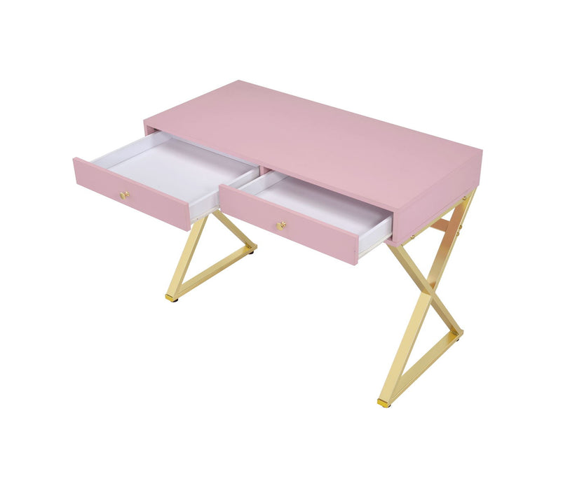 Coleen - Vanity Desk - Pink & Gold Finish - 31" Unique Piece Furniture