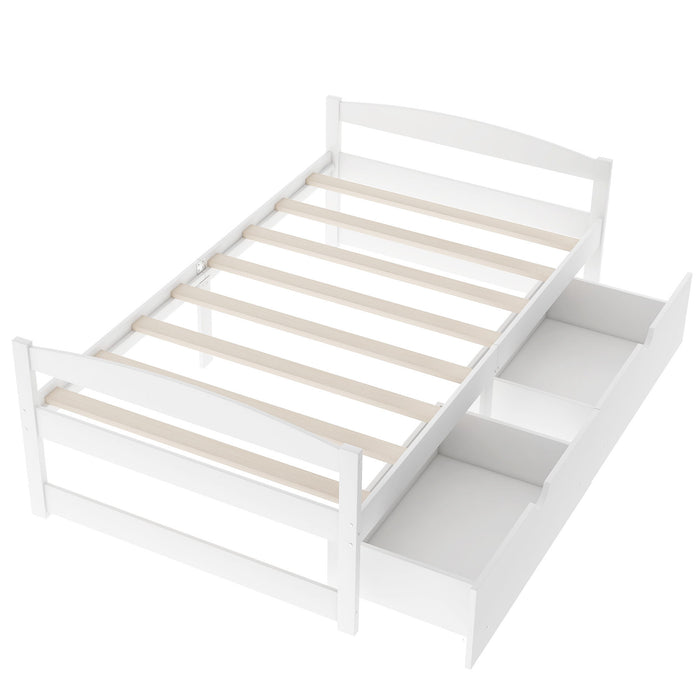 Twin Size Platform Bed, With Two Drawers, White New