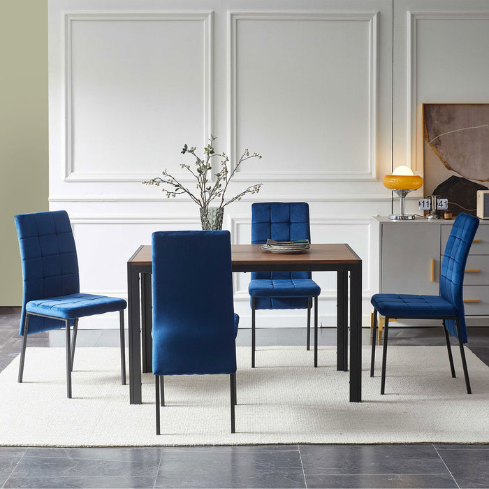 5 Piece Dining Set Including Blue Velvet High Back Nordic Dining Chair & Creative Design MDF Dining Table
