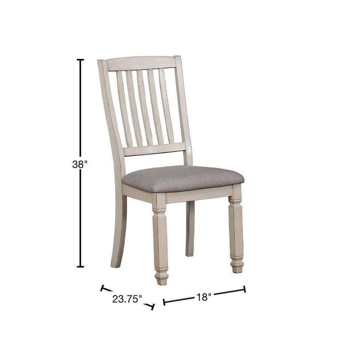Dining Room Furniture (Set of 2) Pieces Side Chairs Antique White Solid Wood Slats Back Light Gray Padded Fabric Seat Cushions Kitchen Breakfast
