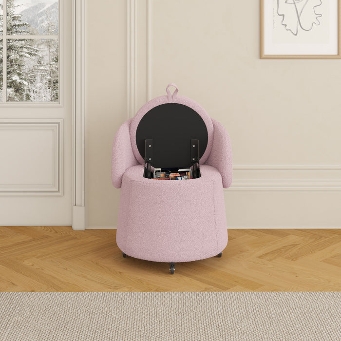 Multi-Functional Stool 23" Movable Storage, Pink Teddy Fleece Everywhere In The Bedroom And Living Room