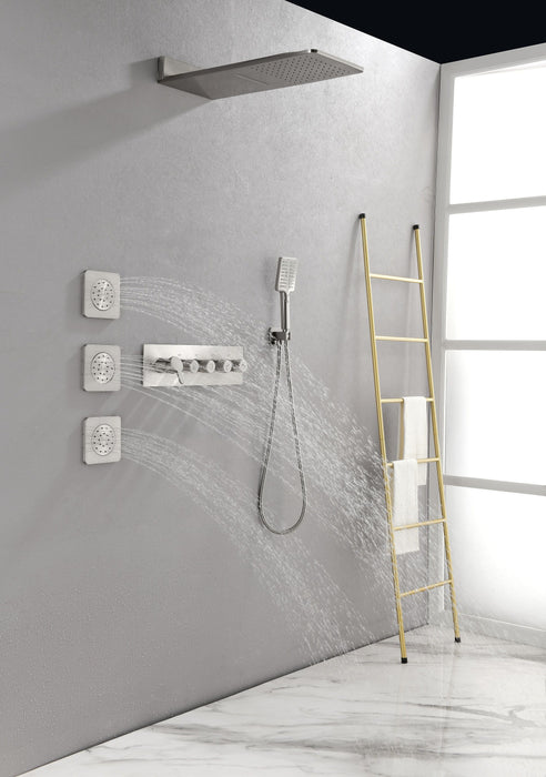 Wall Mounted Waterfall Rain Shower System With 3 Body Sprays & Hand Held Shower - Chrome