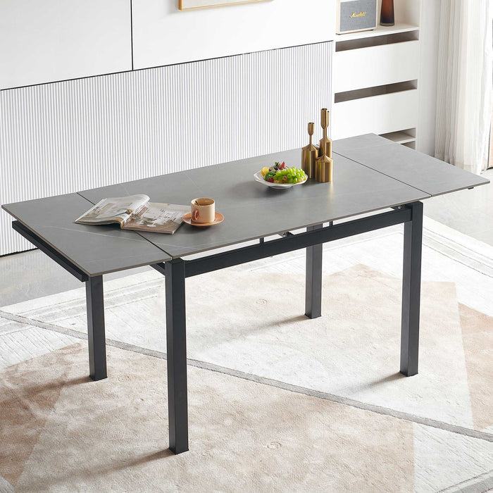 Grey Ceramic Modern Rectangular Expandable Dining Room Table For Space - Saving Kitchen Small Space - Table Top