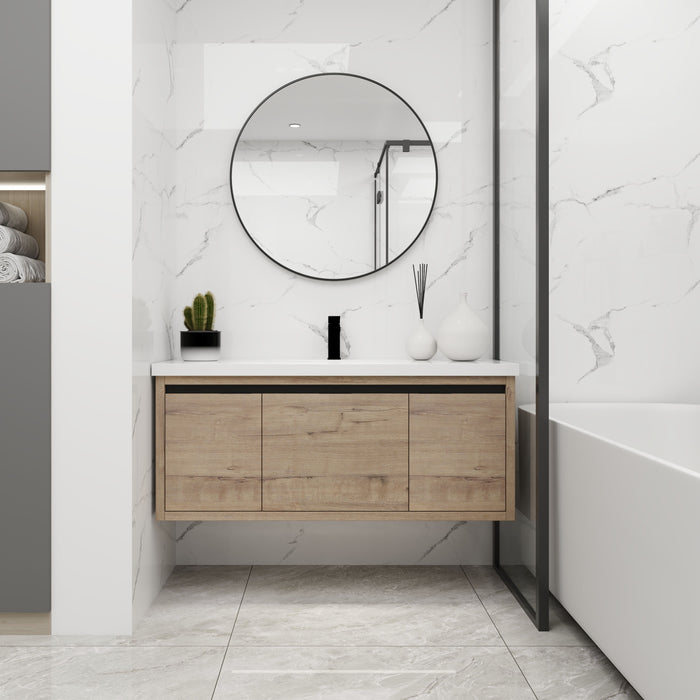 Bathroom Cabinet With Sink, Soft Close Doors And Drawer, Float Mounting Design - Imitative Oak
