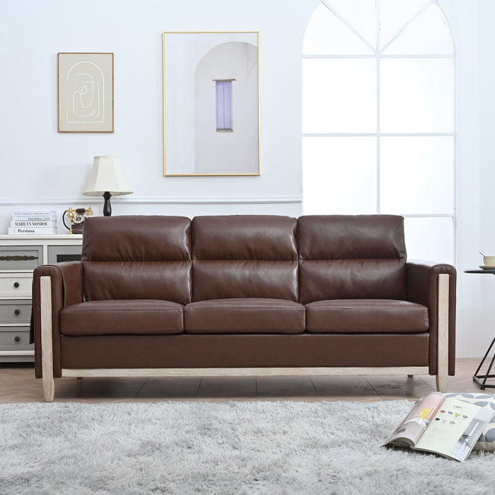 Comfortable Solid Wood Three-Seater Sofa - Soft Cushions, Durable And Long-Lasting - Brown
