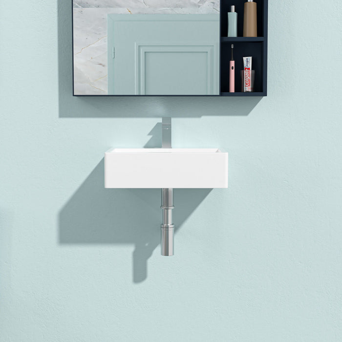 21" X16" White Ceramic Rectangular Wall Mounted Bathroom Sink With Faucet Hole And Overflow