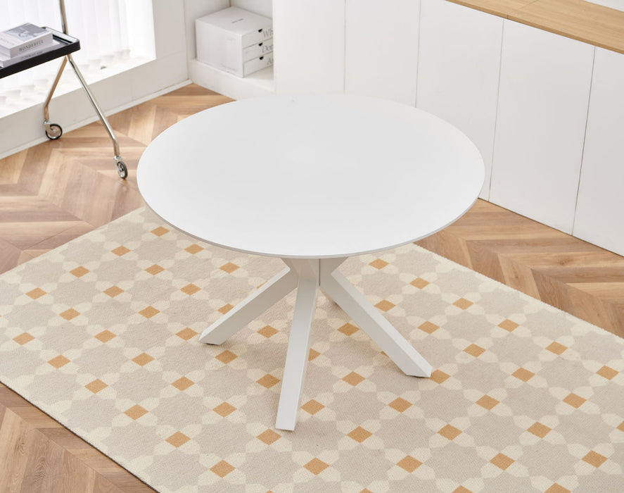 42.1"White Table Mid-Century Dining Table For 4-6 People With Round MDF Table Top , Pedestal Dining Table, End Table Leisure Coffee Table, Cross Leg