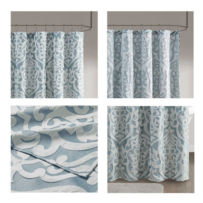 Jacquard Shower Curtain - Aqua / Silver
