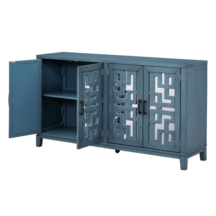 Trexm Retro 4 - Door Mirrored Buffet Sideboard With Metal Pulls For Dining Room, Living Room And Hallway (Navy)