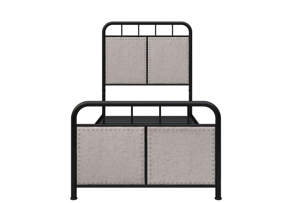 Twin Size Linen Upholstered Platform Metal Bed Frame With Fabric Headboard And Footboard