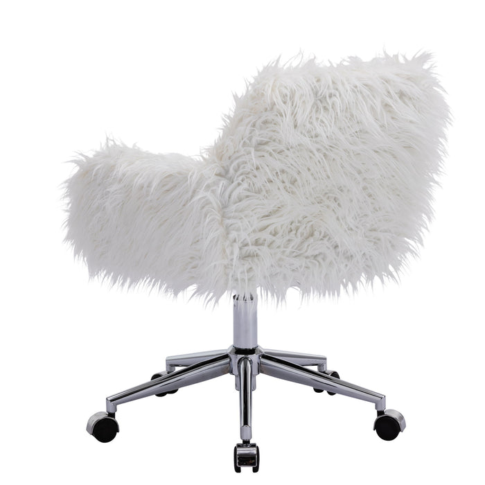 Hengming Modern Faux Fur Home Office Chair, Fluffy Chair For Girls, Makeup Vanity Chair - White
