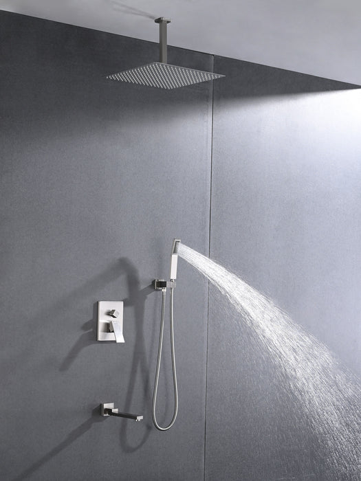 Ceiling Mounted Shower System Combo Set With Handheld And Shower Head - Brushed
