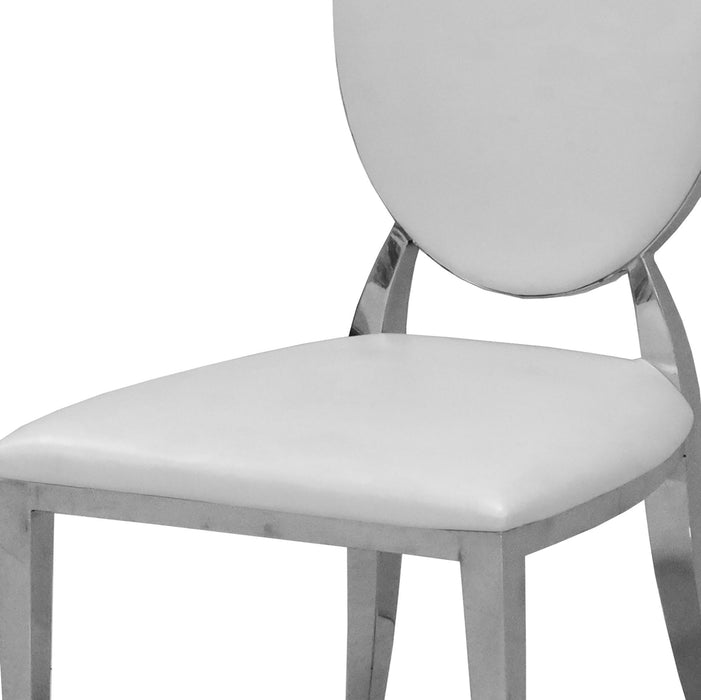 Leatherette Dining Chair (Set of 2), Oval Backrest Design And Stainless Steel Legs
