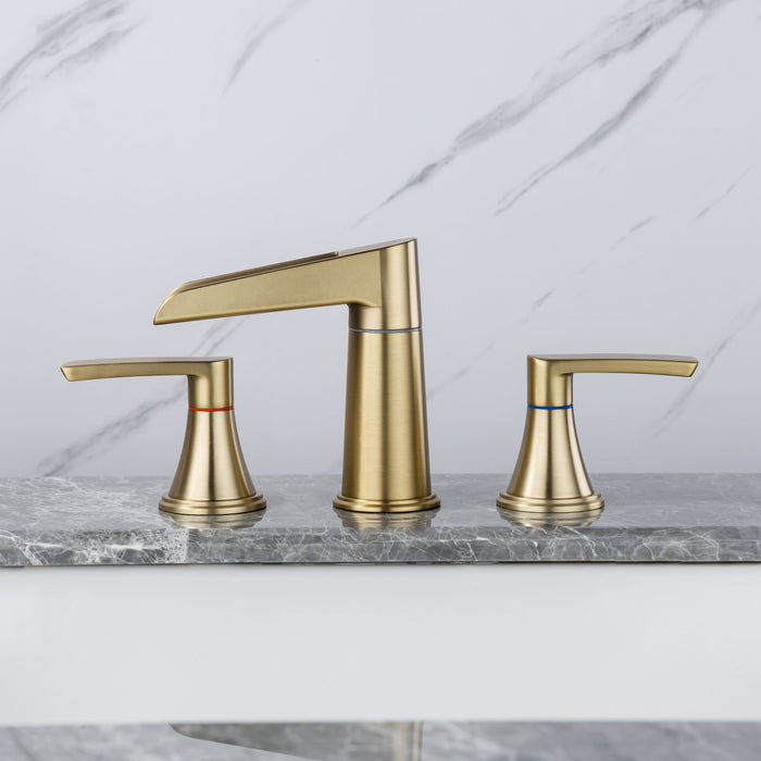 Widespread Faucet 2-Handle Bathroom Faucet With Drain Assembly - Brushed Gold