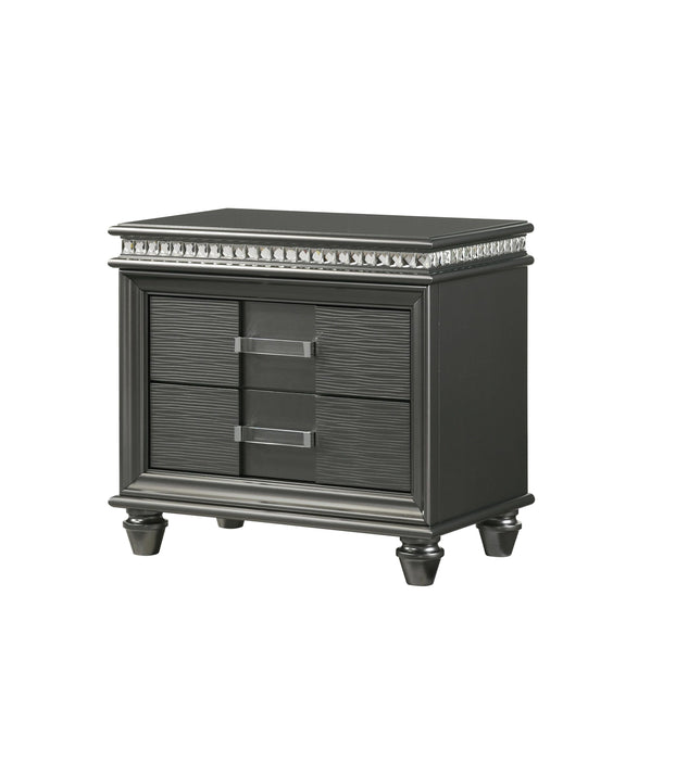 1 Piece Modern Glam Style Dark Gray Finish Crystal Inlay Edges Two Drawer Nightstand