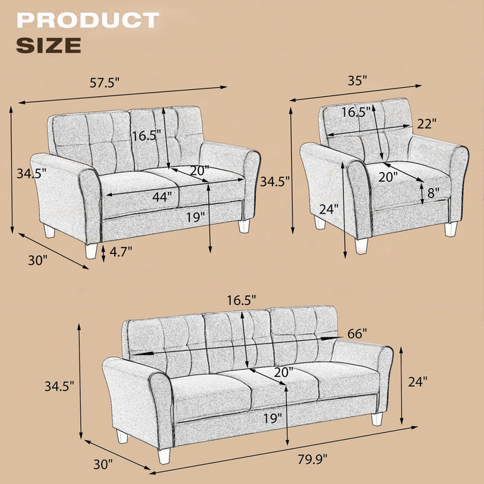 Modern Living Room Sofa Set Linen Upholstered Couch Furniture For Home Or Office, Light Gray, (1 / 2 Seat)