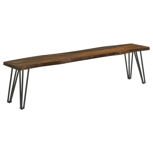 Neve - Live-Edge Dining Bench With Hairpin Legs - Sheesham Gray And Gunmetal Unique Piece Furniture