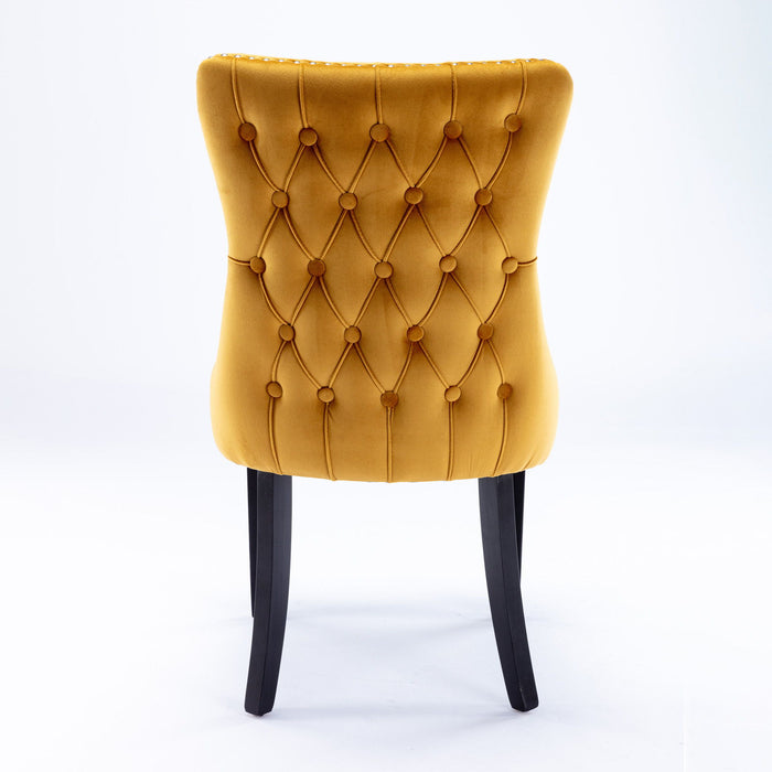 Upholstered Wing - Back Dining Chair With Backstitching Nailhead Trim And Solid Wood Legs, (Set of 2), Gold 8809KD