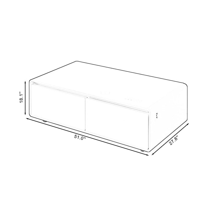 Smart Table Fridge, Multifunctional Coffee Table, Tempered Glass Table Top And Back - White