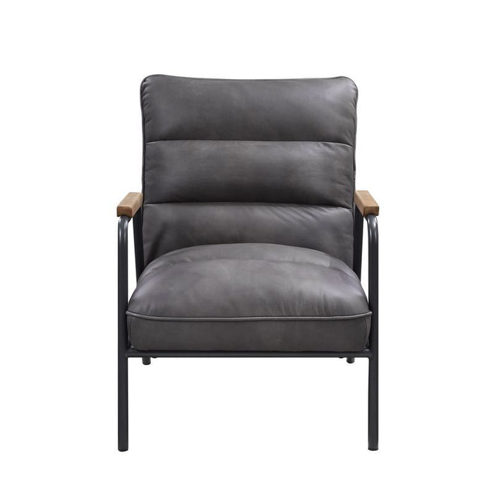 Nignu - Accent Chair - Gray Top Grain Leather & Matt Iron Finish