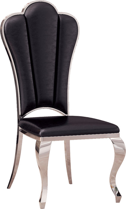 Modern Leatherette Dining Chairs (Set of 2), Unique Backrest Design With Stripe Armless Chair - Black Pu