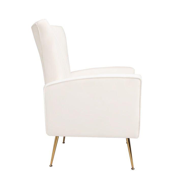 Velvet Accent Chair, Wingback Arm Chair With Gold Legs, Upholstered Single Sofa - White