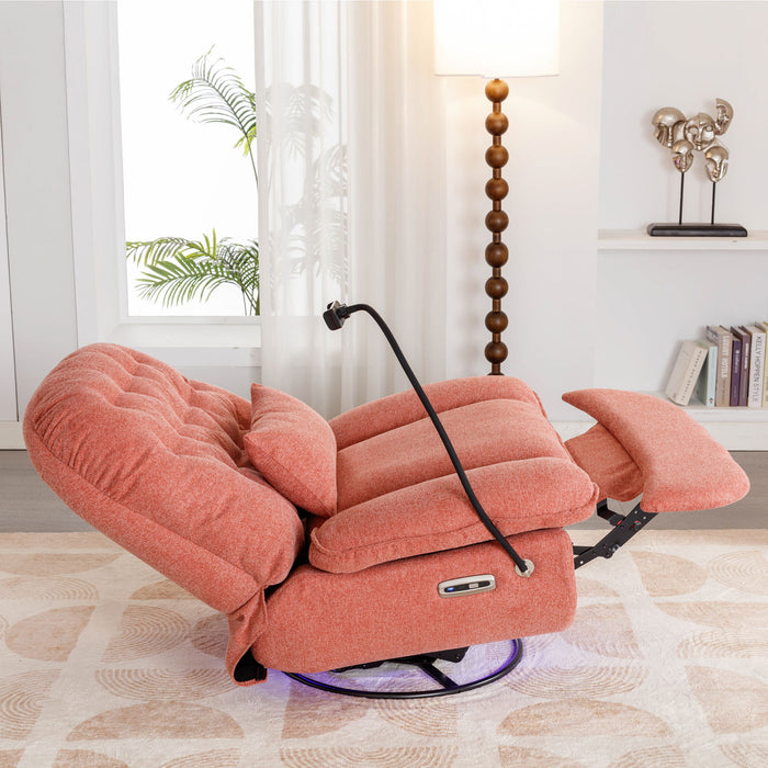 270 Degree Swivel Power Recliner With Voice Control, Bluetooth Music Player, USB Ports, Atmosphere Lamp, Hidden Arm Storage And Mobile Phone Holder For Living Room, Bedroom, Apartment, Red