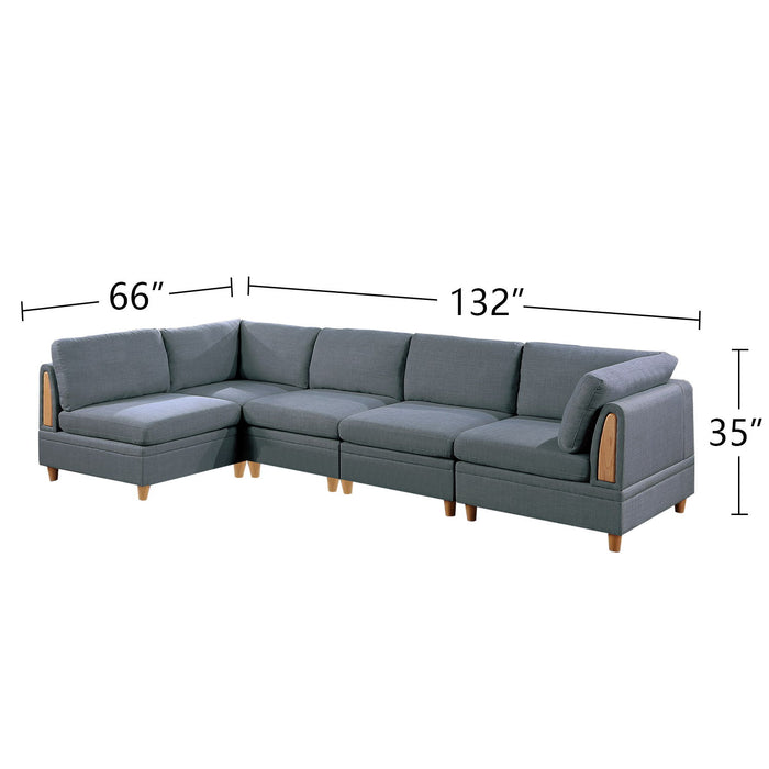 6 Piece Fabric Modular Set With Ottoman In Steel