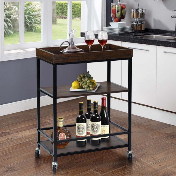 Retro Kitchen Serving Cart And Islands, Rolling Cart With Storage, Bar Carts Serving Tray
