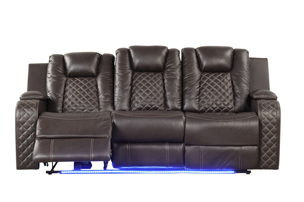 Benz LED & Power Reclining 2 Pieces Set Made With Faux Leather In Brown
