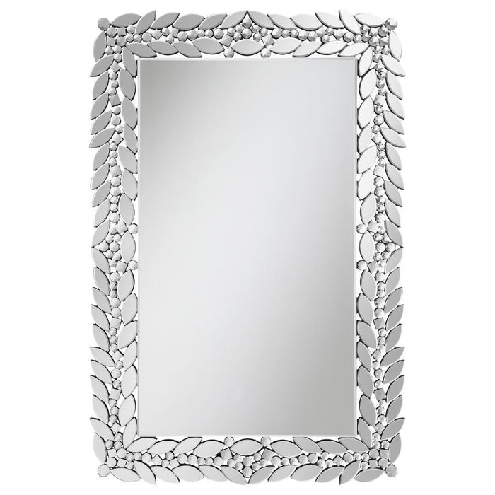 Cecily - Rectangular Leaves Frame Wall Mirror Faux Crystal Unique Piece Furniture