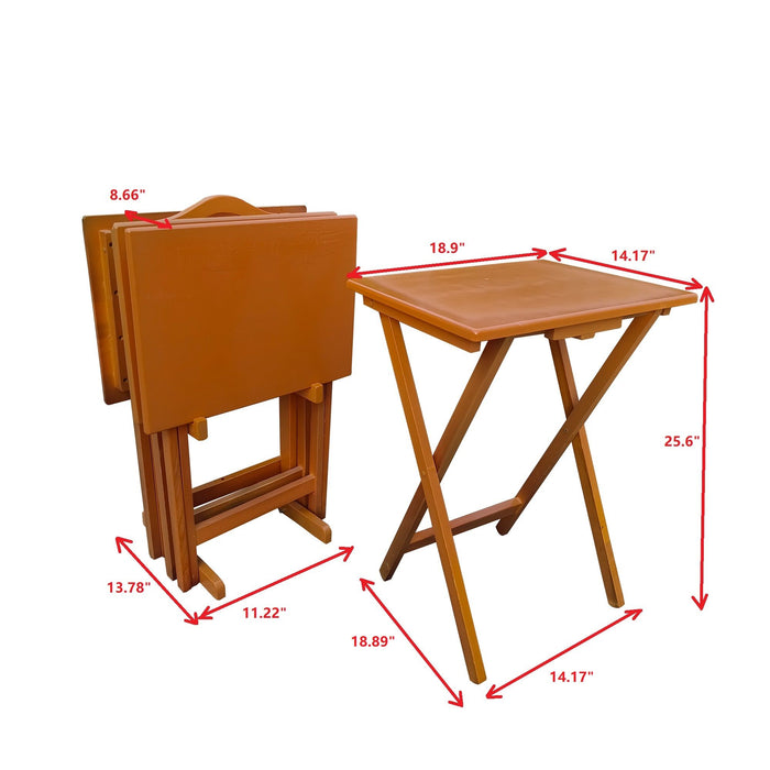 Folding Trays With Storage Rack, Snack Table - (Set of 4), chestnut