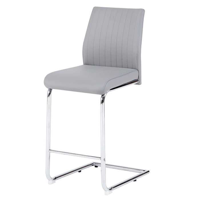 Light Grey Modern Simple Bar Chair Leather Chrome Metal Pipe, Restaurant, Family Bar Chair (Set of 2)