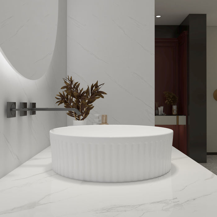 Ceramic Circular Vessel Bathroom Sink Art Sink - White