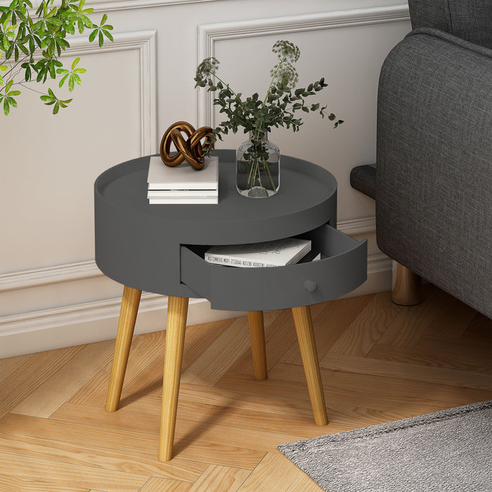Modern Coffee Table With Drawer, Bedside Table, Sofa Side Table, Oak Table Legs, Suitable For Living Room And Bedroom, Gray