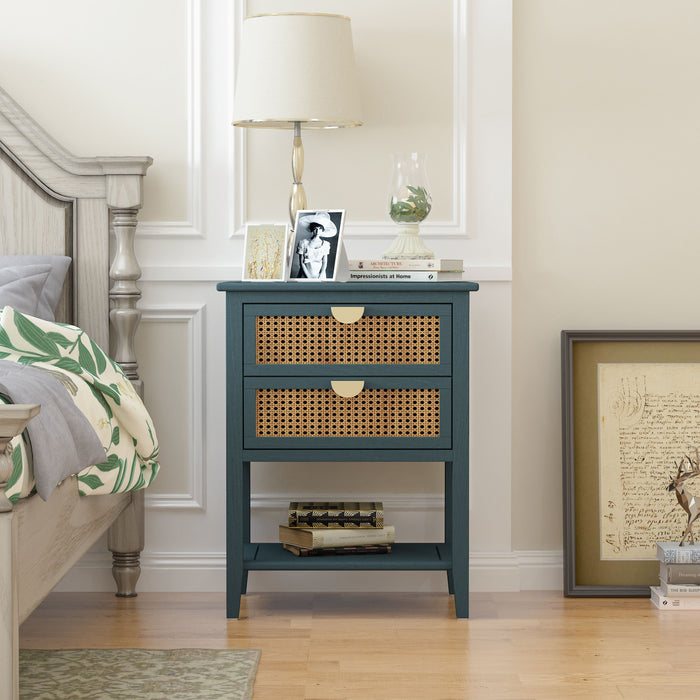 2 Drawer Side Table - Green