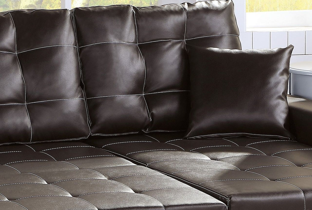 Espresso Convertible Sectional Pull Out Bed Sofa Chaise Reversible Storage Chaise Polyfiber Tufted Couch Lounge