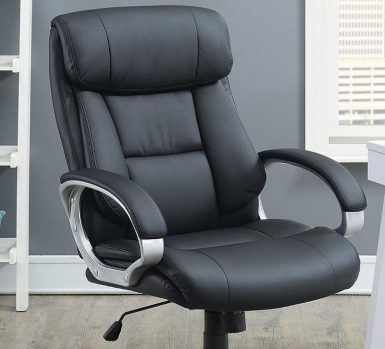 Classic 1 Piece Office Chair Black Color Cushioned Headrest Adjustable Work Silver Armrest